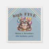 5歳の誕生日パーティーの双子mapacheテーマ写真 スタンダードカクテルナプキン (正面)