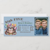 5歳の誕生日パーティーの双子mapacheテーマ写真 招待状 (正面)