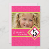 5歳の誕生日パーティー招待状 ゾウリンガール 招待状 (正面/裏面)