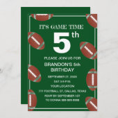 5歳の誕生日パーティー サッカー 緑 スポーツ キッズ 男の子 招待状 (正面/裏面)