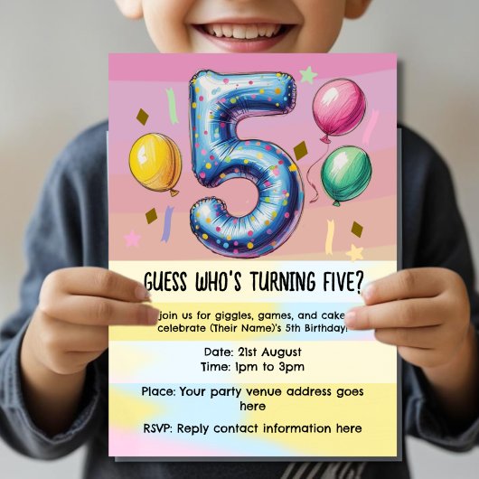 5歳の誕生日パーティ(テーマなし) 招待状