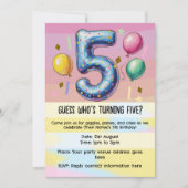5歳の誕生日パーティ(テーマなし) 招待状 (正面)