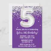 5歳の誕生日パープルシルバー 招待状 (正面)
