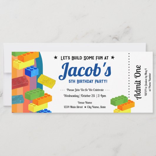 5歳の誕生日ブロック遊びチケット 招待状 (正面)
