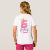 5歳の誕生日プリンセスTシャツ ピンクの王冠デザイン Tシャツ (裏面フル)