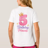 5歳の誕生日プリンセスTシャツ ピンクの王冠デザイン Tシャツ (裏面)