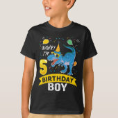 5歳の誕生日プレゼント男の子Tレックス恐竜5歳 Tシャツ (正面)