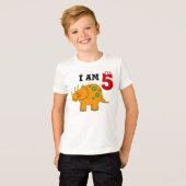 5歳の誕生日プレゼント、恐竜のトリケラトプス Tシャツ (正面フル)