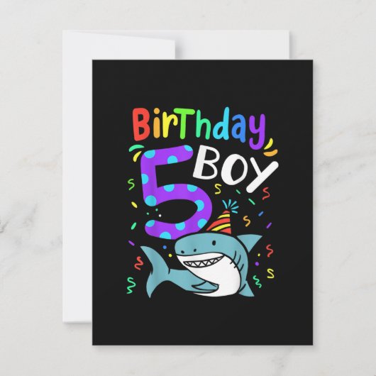 5歳の誕生日プレゼント 5年間おめでとう サメのギフト 招待状 (正面)