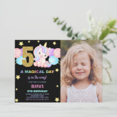 5歳の誕生日ユニコーンバースデー招待状（写真付き） 招待状 (スタンド正面)
