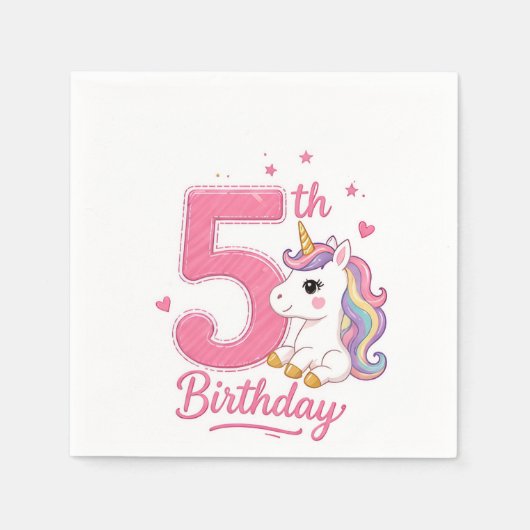 5歳の誕生日ユニコーン柄ナプキン スタンダードカクテルナプキン (正面)