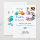 5歳の誕生日写真コラージュ　数字の5　男の子 招待状 (正面/裏面)