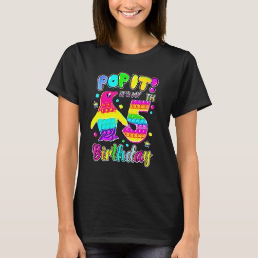 5歳の誕生日女の子のお洋服ペンギンポップイット5歳児 Tシャツ (正面)