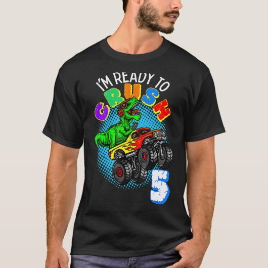 5歳の誕生日少年の恐竜トレックス5th5ボー tシャツ (正面)