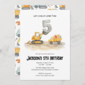 5歳の誕生日建設ボーイの誕生日招待状 招待状 (正面/裏面)