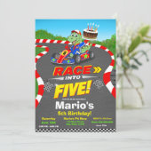 5歳の誕生日恐竜レーシングカーの準備はいいかい招待状 招待状 (スタンド正面)