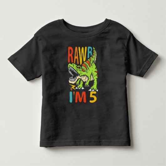 5歳の誕生日恐竜T Rex ローアー 私は5歳 ボーイズ トドラーTシャツ (正面)