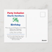 5歳の誕生日招待状のポストカード ポストカード (裏面)