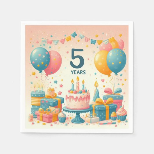 5歳の誕生日 スタンダードカクテルナプキン (正面)
