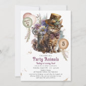 5歳の誕生日 スチームパンクの子猫の里親会パーティー 招待状 (正面)