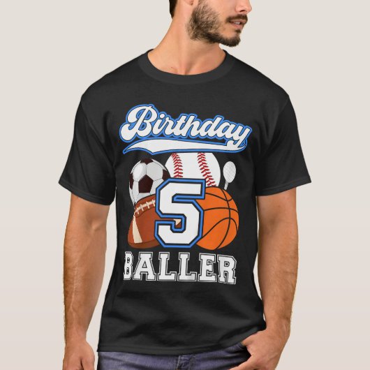 5歳の誕生日 スポーツパーティー 男子 誕生日 Tシャツ (正面)