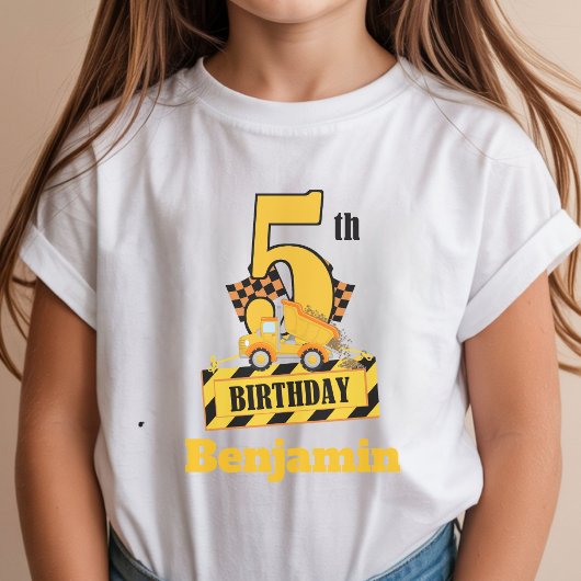 5歳の誕生日 ダンプトラック 建設テーマ パーティー Tシャツ