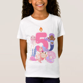 5歳の誕生日 パステルマーメイドと海の生き物 Tシャツ