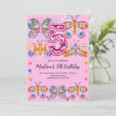 5歳の誕生日 ピンクの蝶々 招待状 (スタンド正面)