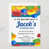 5歳の誕生日 ブロック遊びが楽しい 招待状 (正面/裏面)