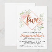 5歳の誕生日 ローズゴールドの招待状 招待状 (正面/裏面)