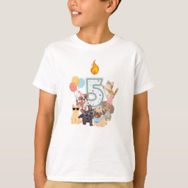 5歳の誕生日 子犬と子猫 男の子 女の子 Tシャツ