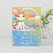 5歳の誕生日 子猫 レインボーパーティー 招待状 (スタンド正面)