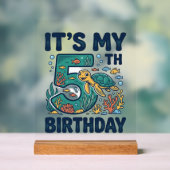 5歳の誕生日 海ガメ 水中ベクター デザイン_1 アクリルサイン (ニュートラル)