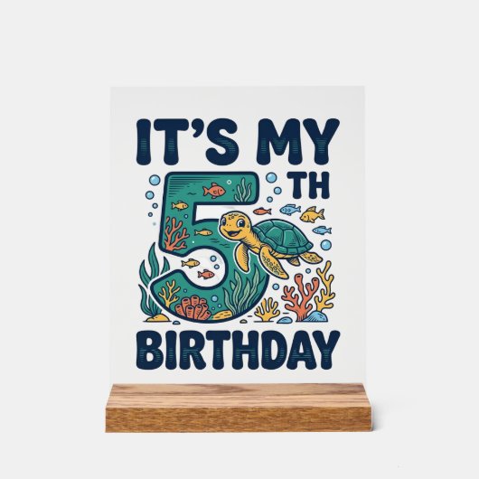 5歳の誕生日 海ガメ 水中ベクター デザイン_1 アクリルサイン (正面)