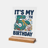 5歳の誕生日 海ガメ 水中ベクター デザイン_1 アクリルサイン (傾斜)