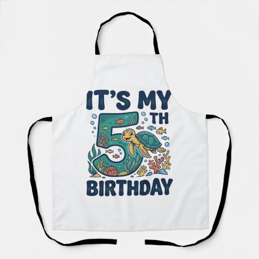 5歳の誕生日 海ガメ 水中ベクター デザイン_1 エプロン (正面)
