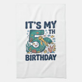 5歳の誕生日 海ガメ 水中ベクター デザイン_1 キッチンタオル (縦)
