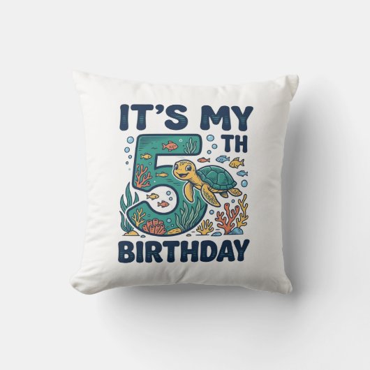 5歳の誕生日 海ガメ 水中ベクター デザイン_1 クッション (正面)