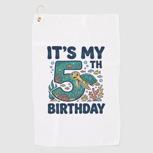 5歳の誕生日 海ガメ 水中ベクター デザイン_1 ゴルフタオル (正面)