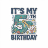 5歳の誕生日 海ガメ 水中ベクター デザイン_1 シール (正面)