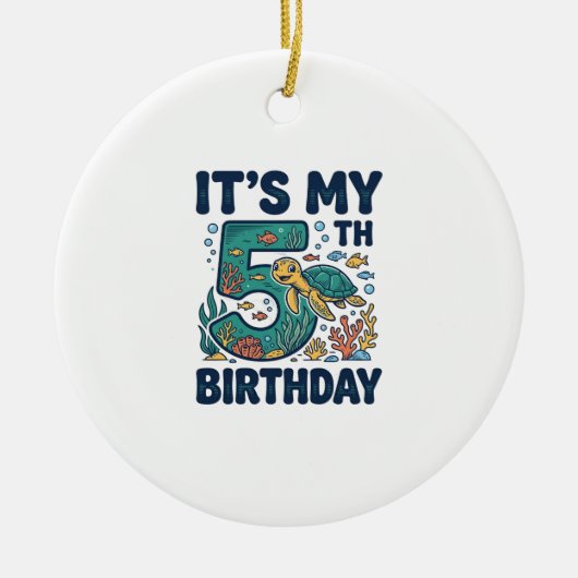 5歳の誕生日 海ガメ 水中ベクター デザイン_1 セラミックオーナメント (正面)