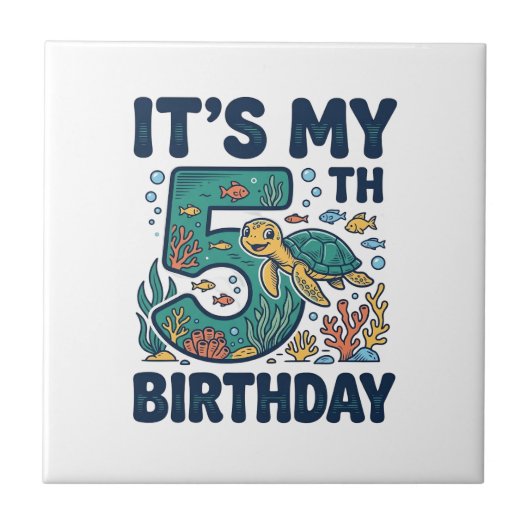 5歳の誕生日 海ガメ 水中ベクター デザイン_1 タイル (正面)