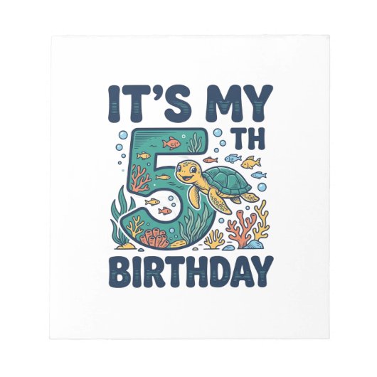 5歳の誕生日 海ガメ 水中ベクター デザイン_1 ノートパッド (正面)
