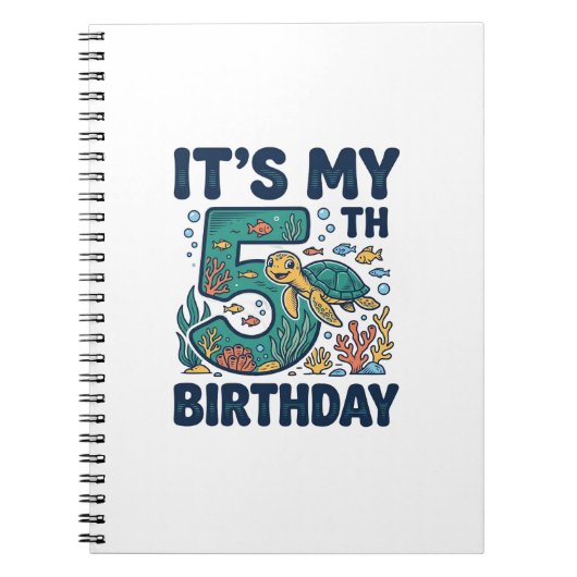 5歳の誕生日 海ガメ 水中ベクター デザイン_1 ノートブック (正面)