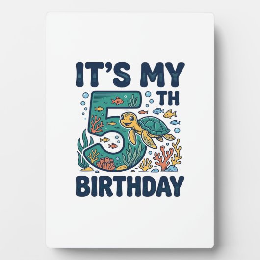 5歳の誕生日 海ガメ 水中ベクター デザイン_1 フォトプラーク (正面)