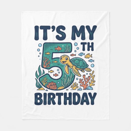 5歳の誕生日 海ガメ 水中ベクター デザイン_1 フリースブランケット (正面)