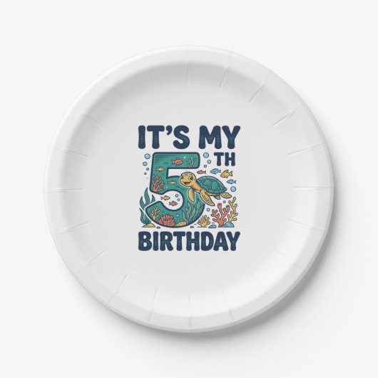 5歳の誕生日 海ガメ 水中ベクター デザイン_1 ペーパープレート (正面)