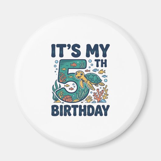 5歳の誕生日 海ガメ 水中ベクター デザイン_1 マグネット (正面)