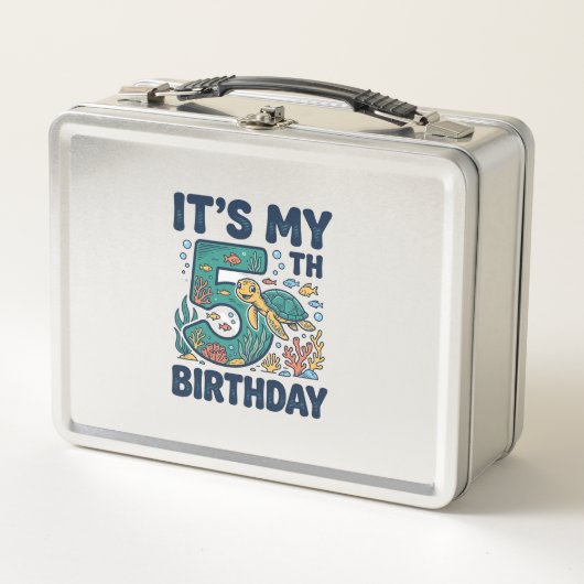 5歳の誕生日 海ガメ 水中ベクター デザイン_1 メタルランチボックス (正面)