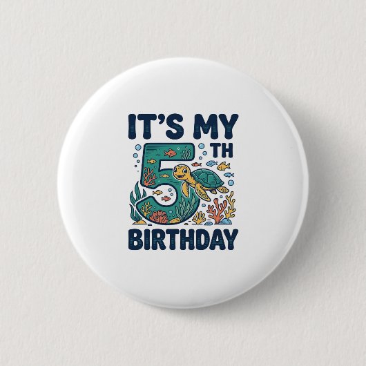 5歳の誕生日 海ガメ 水中ベクター デザイン_1 缶バッジ (正面)